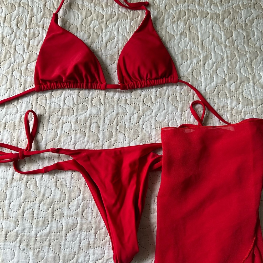 Red Bikini Set with Cover-Up